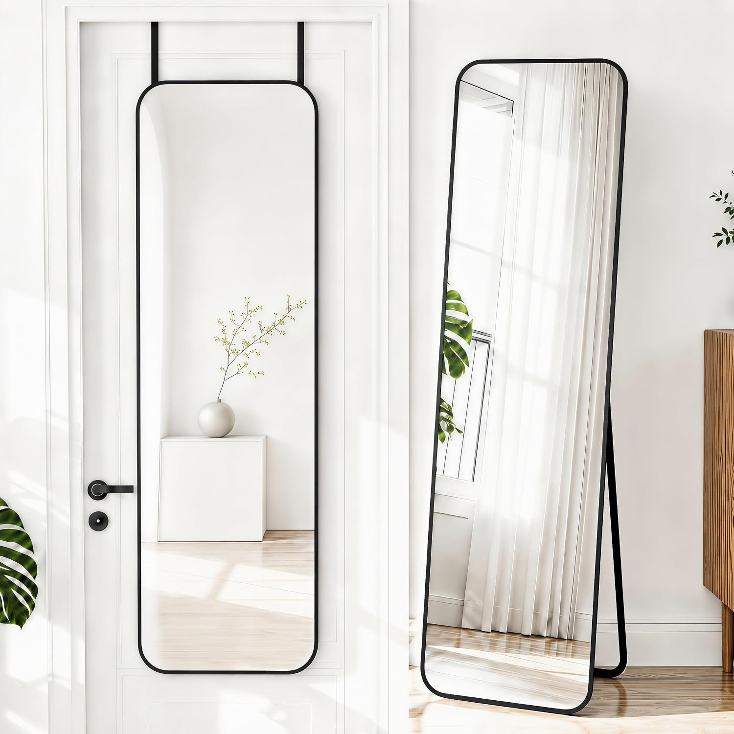 NARCISSUS Full Length Mirror 57x16 Inch, Over The Door Mirror with Stand, Wall Mounted or Freesta... | Amazon (US)