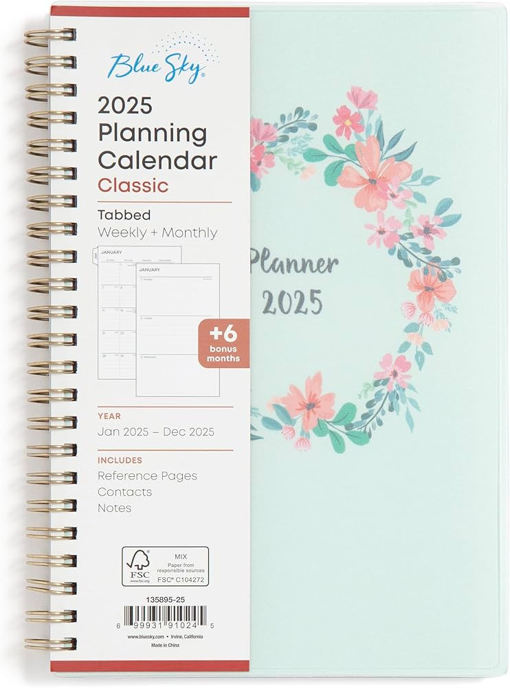 Blue Sky 2025 Weekly and Monthly Planner Calendar, January 2025 - December 2025, 5" x 8", Flexibl... | Amazon (US)
