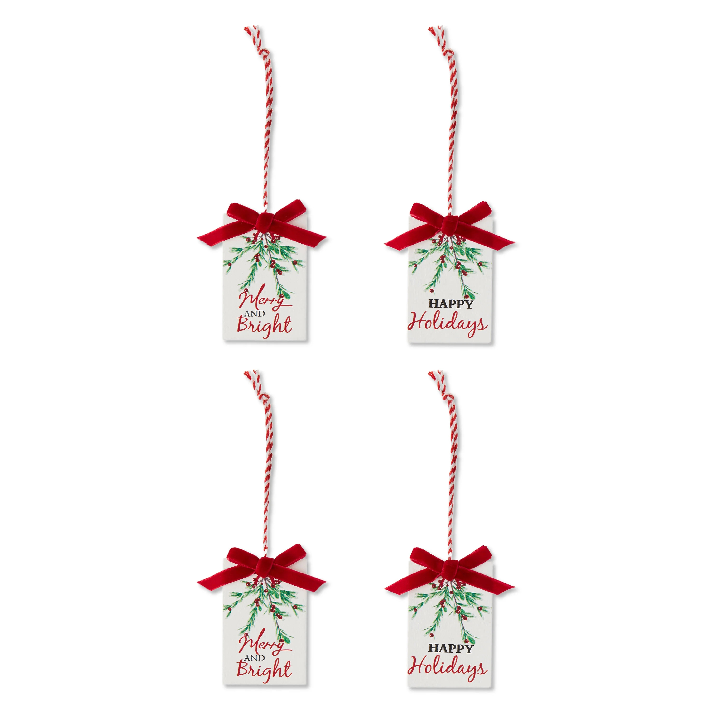 Holiday Time Traditional Christmas Mistletoe Wood Sign Mini Ornament, 4 Count, by Holiday Time | Walmart (US)