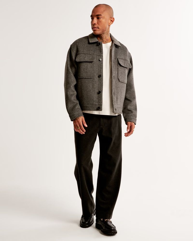 Cropped Date Night Wool-Blend Trucker Jacket | Abercrombie & Fitch (US)