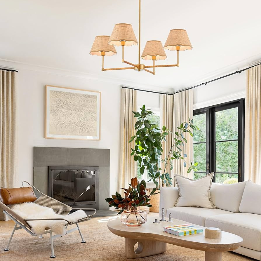 31\u201d Boho Rattan Chandelier 4-Lights Rustic Adjustable Coastal Pendant Light for Kitchen Isla... | Amazon (US)