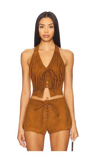 Noella Faux Suede Top in Camel | Revolve Clothing (Global)