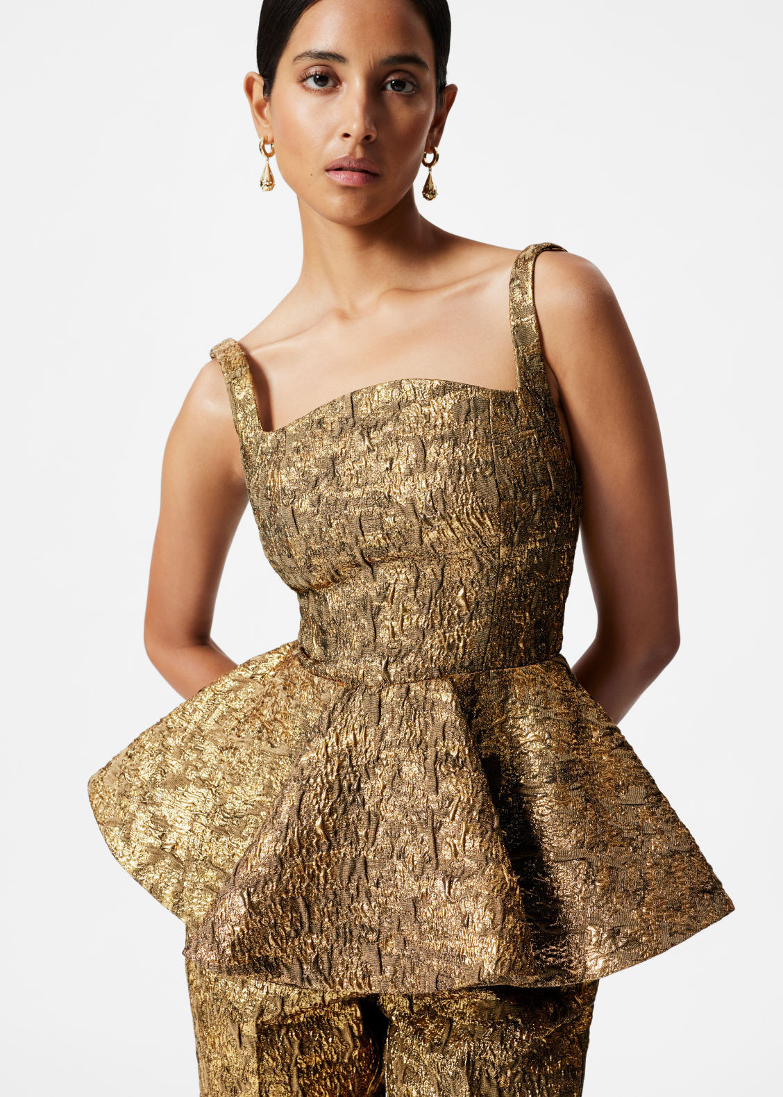 Metallic Jacquard Peplum Top - Gold | & Other Stories US