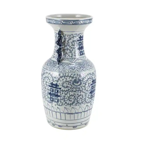 Blue And White Double Happiness Flower Vase With Ears - Medium | Bed Bath & Beyond