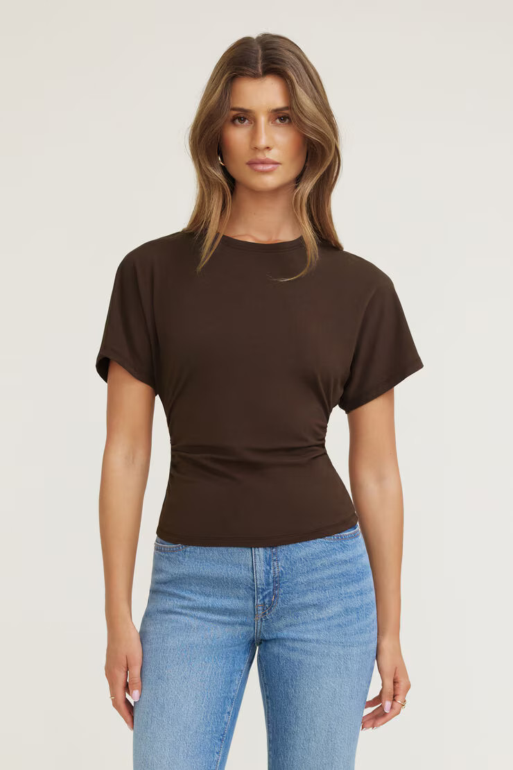 Andrea Shirred Jersey T Shirt | Dynamite Clothing