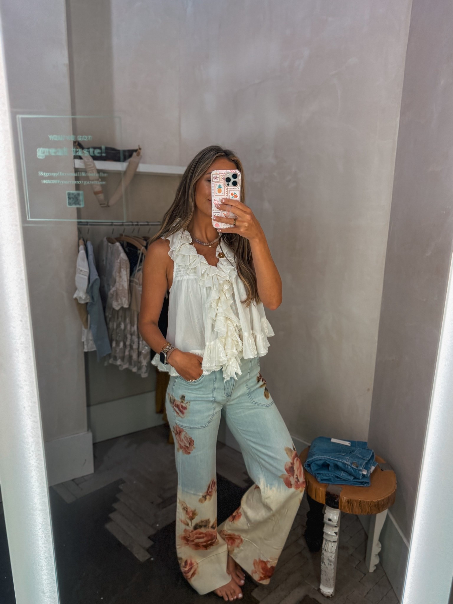 The cutest floral printed jeans and boho style top from Anthro!! Both fit true to size. I have a 27. If between size down! 

#LTKSeasonal #LTKStyleTip #LTKFindsUnder100