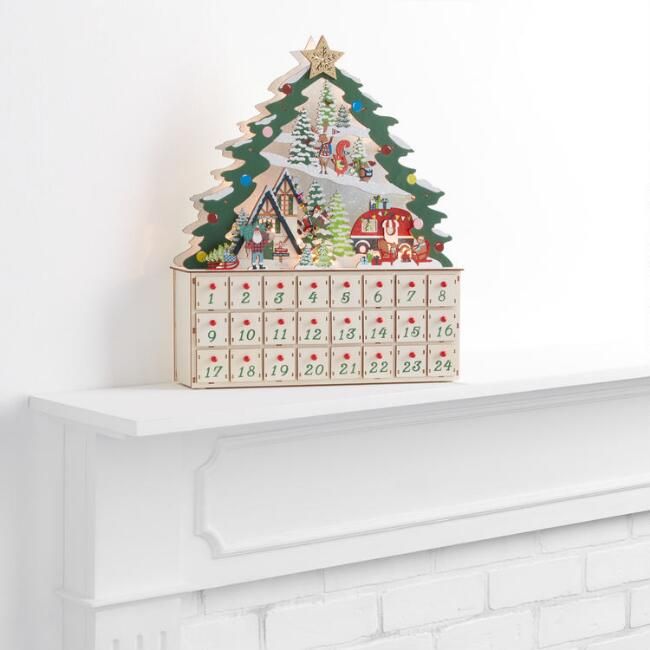 Laser Cut Wood Camper Scene LED Light Up Advent Calendar | World Market