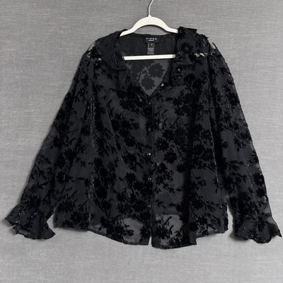 Virgo Blouse 22 Black Floral Sheer Velvet Burnout Button Ruffle Whimsigoth | eBay CA