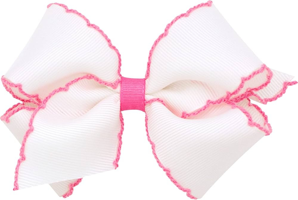 Wee Ones Girls' Classic Grosgrain Moonstitch Edge Hair Bow, No-Slip Hair Clip, Handmade, White wi... | Amazon (US)