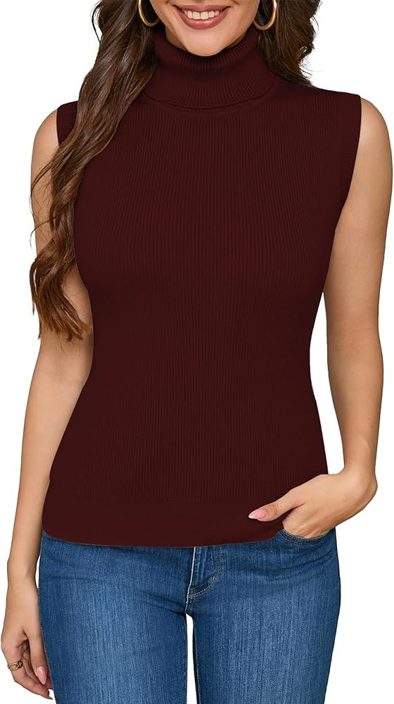 Sleeveless Turtlenecks for Women Mock Turtle Neck Ribbed Knit Pullover Sweater Vest Tank Tops Cas... | Amazon (US)