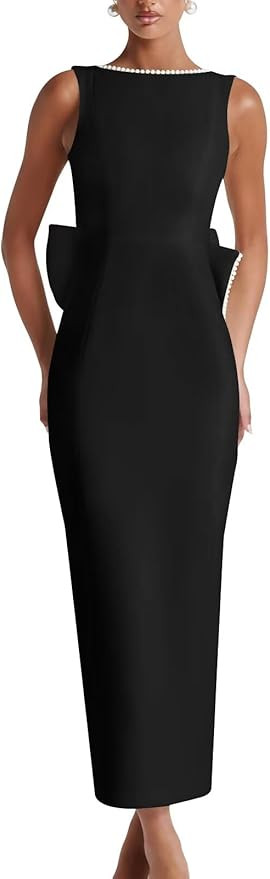 Women’s Satin Wedding Dresses 2025 Midi Pearl Prom Cocktail Gown with Bow | Amazon (US)