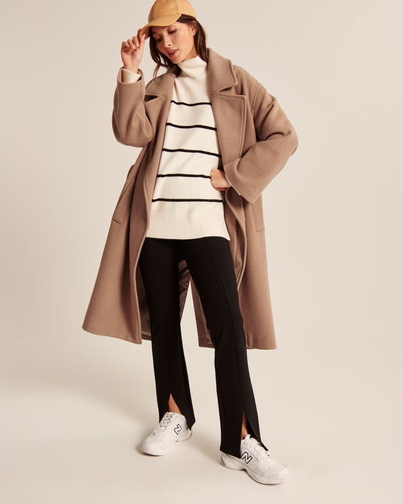 Slouchy Belted Wool-Blend Dad Coat | Abercrombie & Fitch (US)