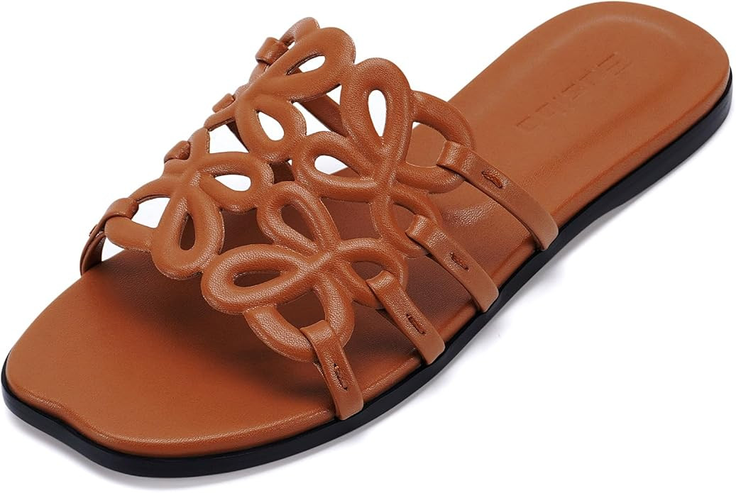 Flat Sandals for Women 2026 Luxury Open Toe Dressy Slip On Sandals Comfortable Slides for Summer | Amazon (US)