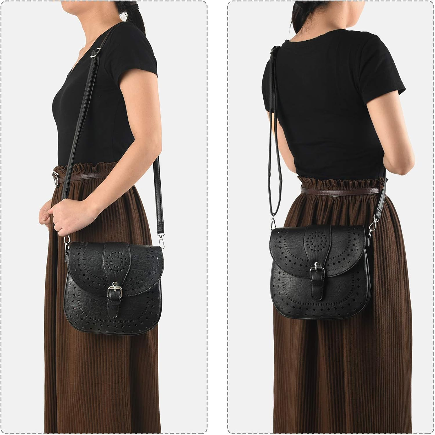 forestfish Ladie's PU Leather Vintage Hollow Bag Crossbody Bag Shoulder Bag | Amazon (US)