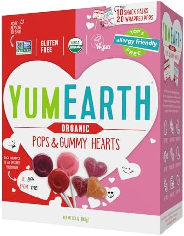 YumEarth Organic Valentines Candy Gummy Fruit Hearts and Lollipops Variety - 30 Count Box - Aller... | Amazon (US)