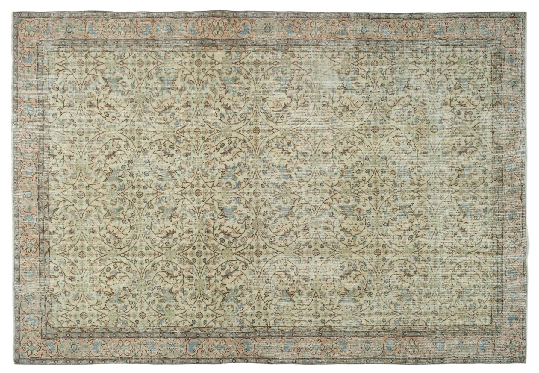 7' X 10' Vintage Distressed Rug, Beige - Thaviel | Revival Rugs Inc