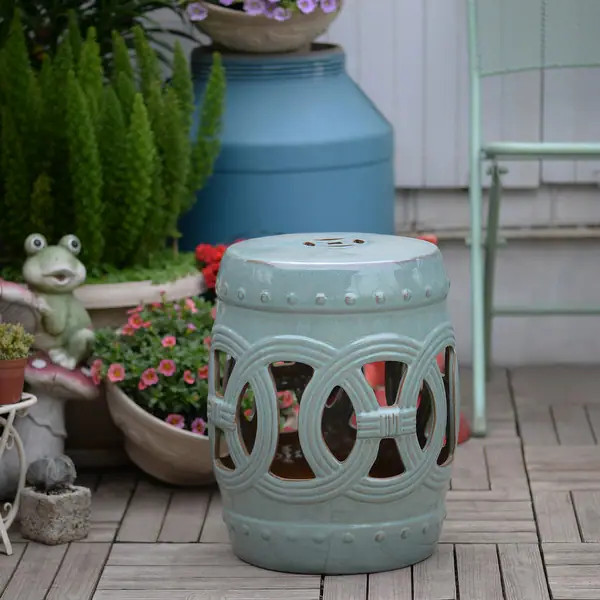 Outsunny 14" Multi-Use Ceramic Garden Stool / Round Side Table / Foot Rest with Knotted Ring Desi... | Bed Bath & Beyond