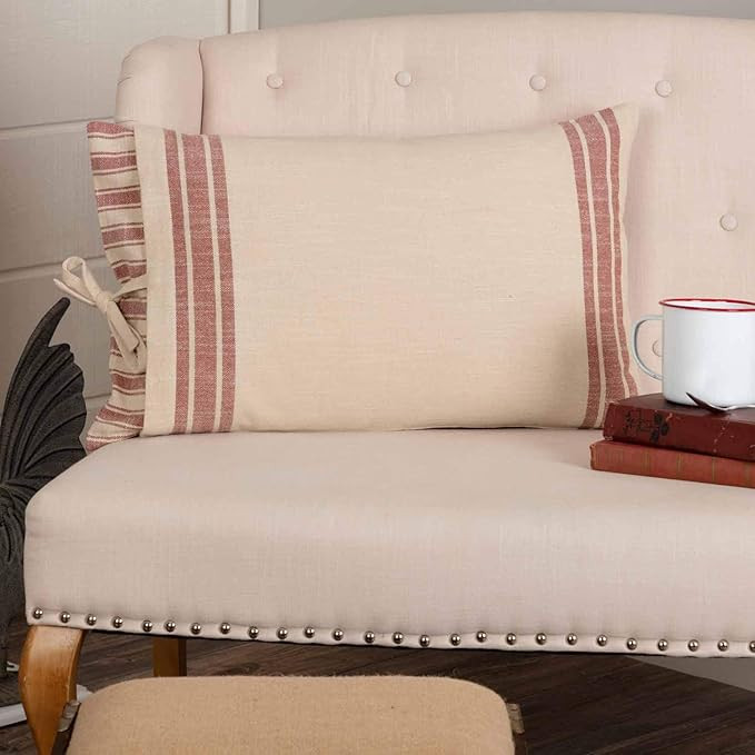 Piper Classics Market Place Red Ticking Stripe Pillow Cover w/Grain Sack Cover, 16" x 26", Farmho... | Amazon (US)