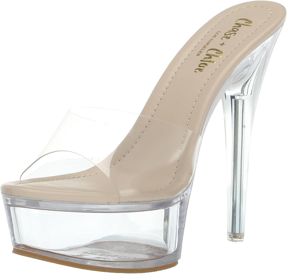 Chase & Chloe Women's Clear Stiletto High Heel Platform Sandals | Amazon (US)