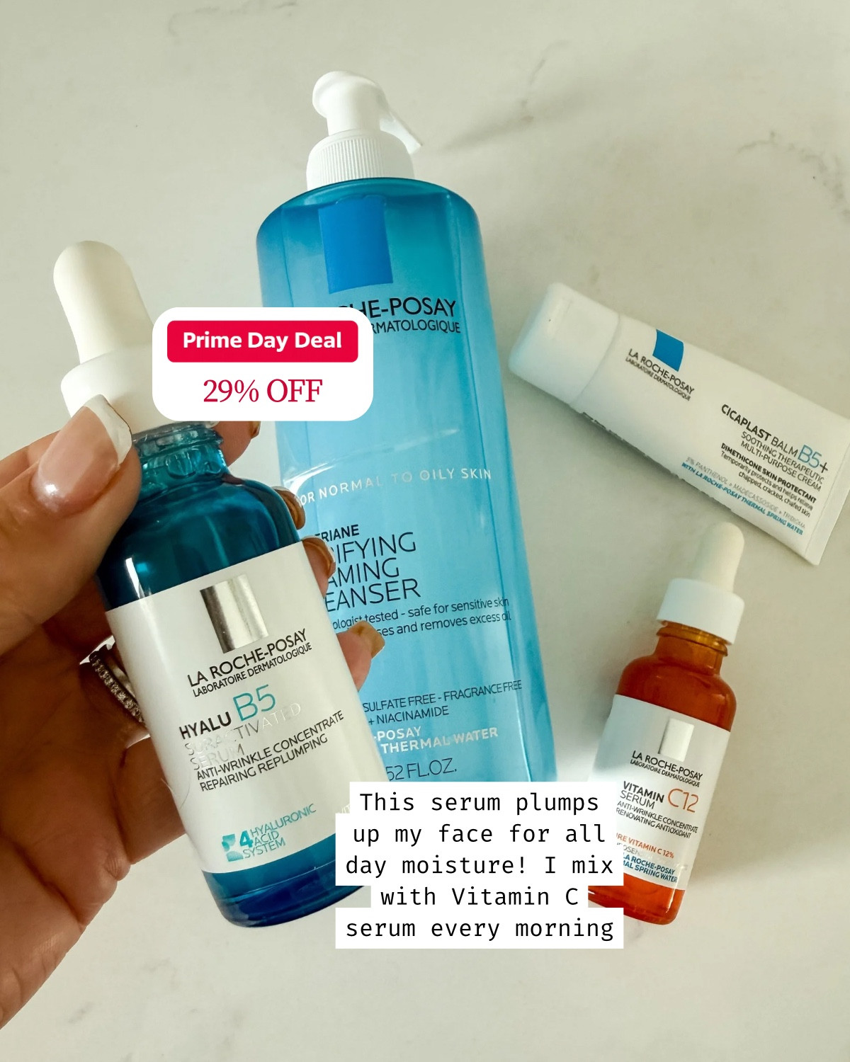 This serum plumps up my face for all-day moisture! I mix my La Roche-Posay Hyalu B5 with the Vitamin C12 serum every morning, and the Toleriane cleanser and Cicaplast balm round out my routine. 29% off for Prime Day! 💧 

 #PrimeDay #skincare #LTKbeauty #LTKsalealert #LTKfindsunder50 #LTKgrwm #LTKselfcare #LTKBeauty