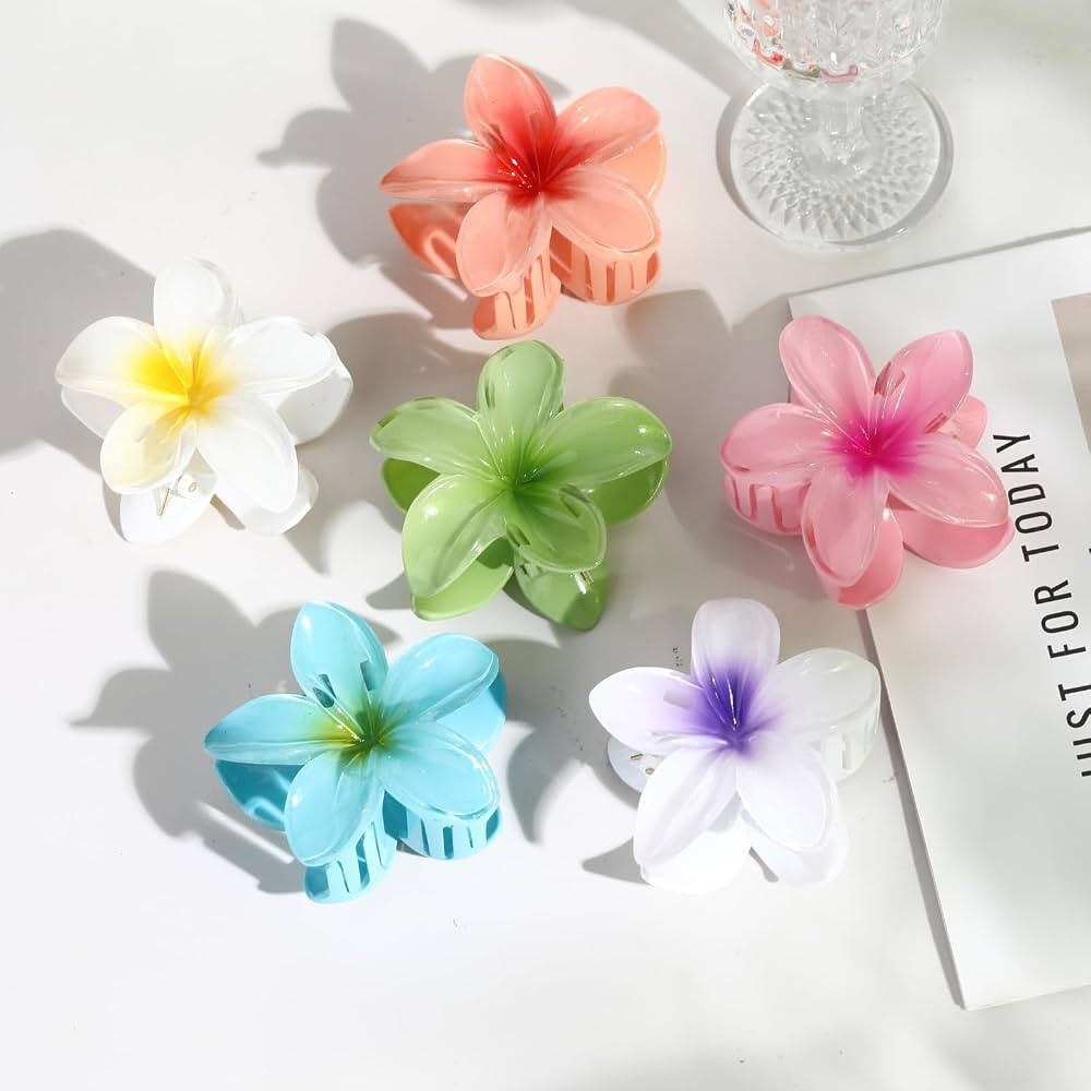 Hawaiian Flower Hair Clips – 6 Pack Colorful Claw Clips for Women & Girls, Large Aesthetic Hair... | Amazon (US)