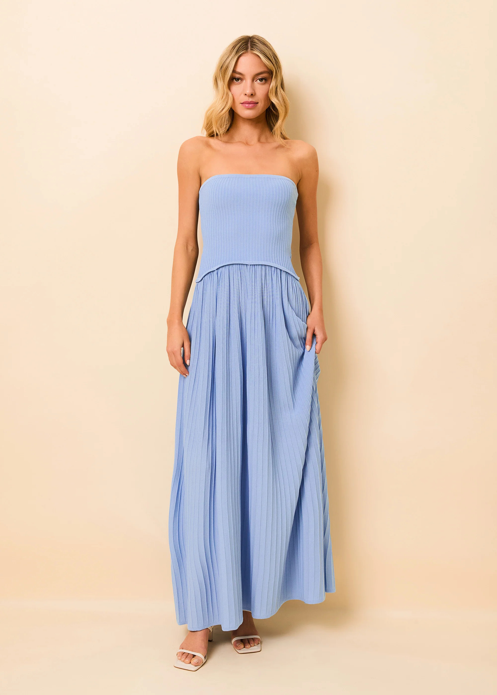 Strapless Soglio Dress Ribbed Blue Lagoon | Solid & Striped