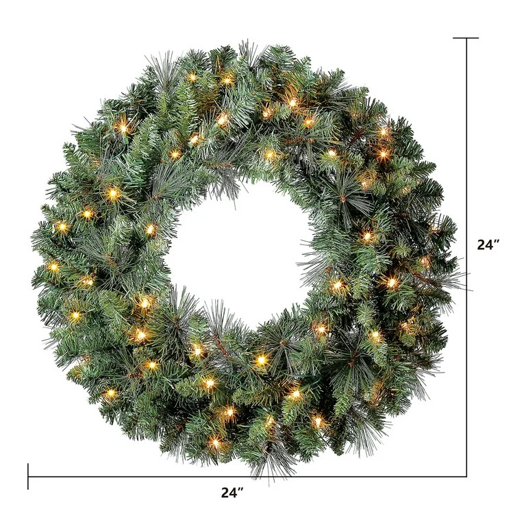 Pre-Lit Clear Scottsdale Pine Artificial Christmas Wreath, 24 in x 24 in, by Holiday Time | Walmart (US)