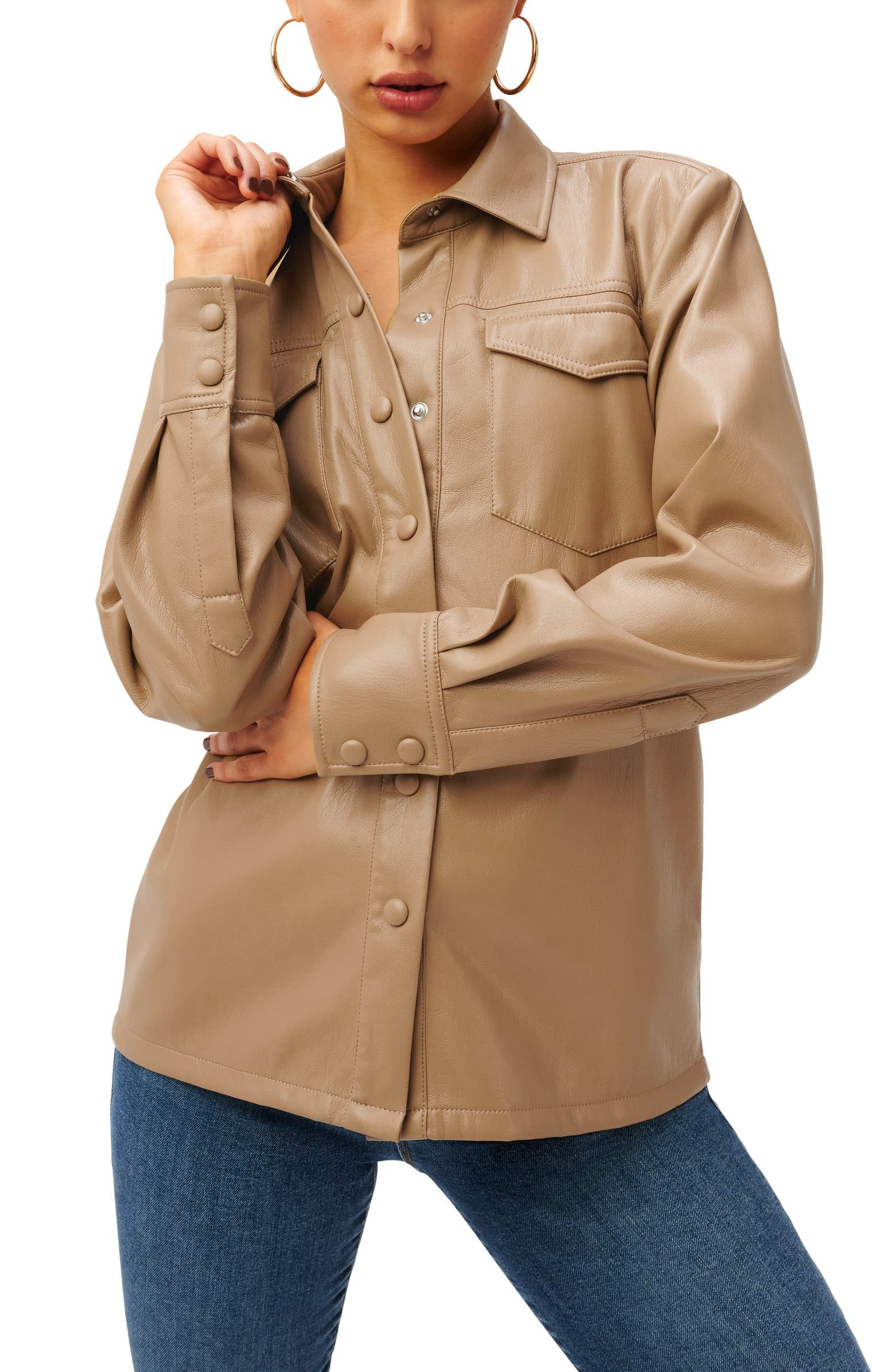 Utility Faux Leather Button-Up Shirt | Nordstrom