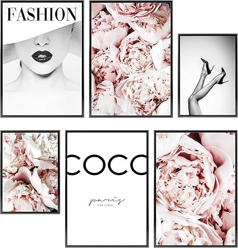 HEIMLICH wall art prints paris decor for bedroom UNFRAMED pink wall decor for bedroom women 6 pin... | Amazon (US)