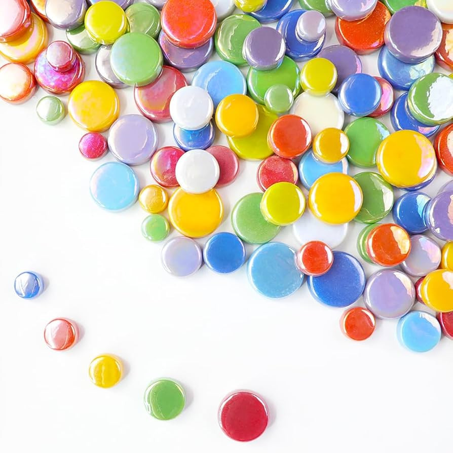 1 LB Penny Round Mosaic Tiles, 10mm ~20mm 5sizes Iridescent Rounds Recycled Glass Tiles Mix for A... | Amazon (US)