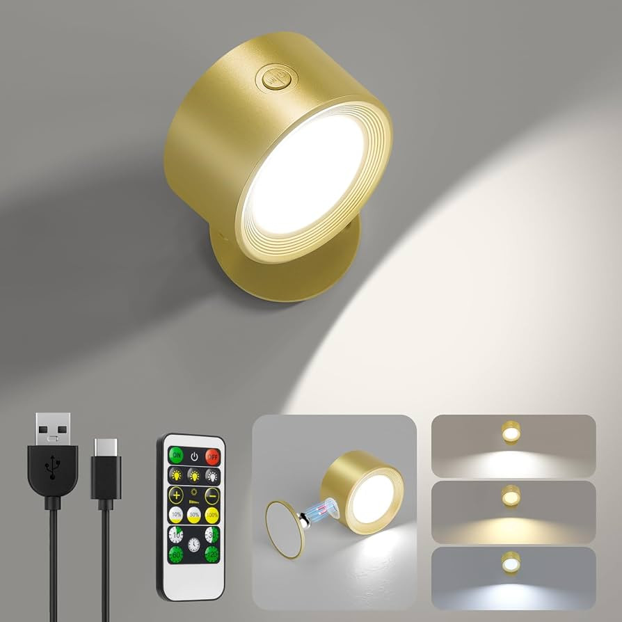 Lightbiz LED Wall Lights with Remote, Wall Sconces Lamp Rechargeable Battery Operated, 3 Color Te... | Amazon (US)