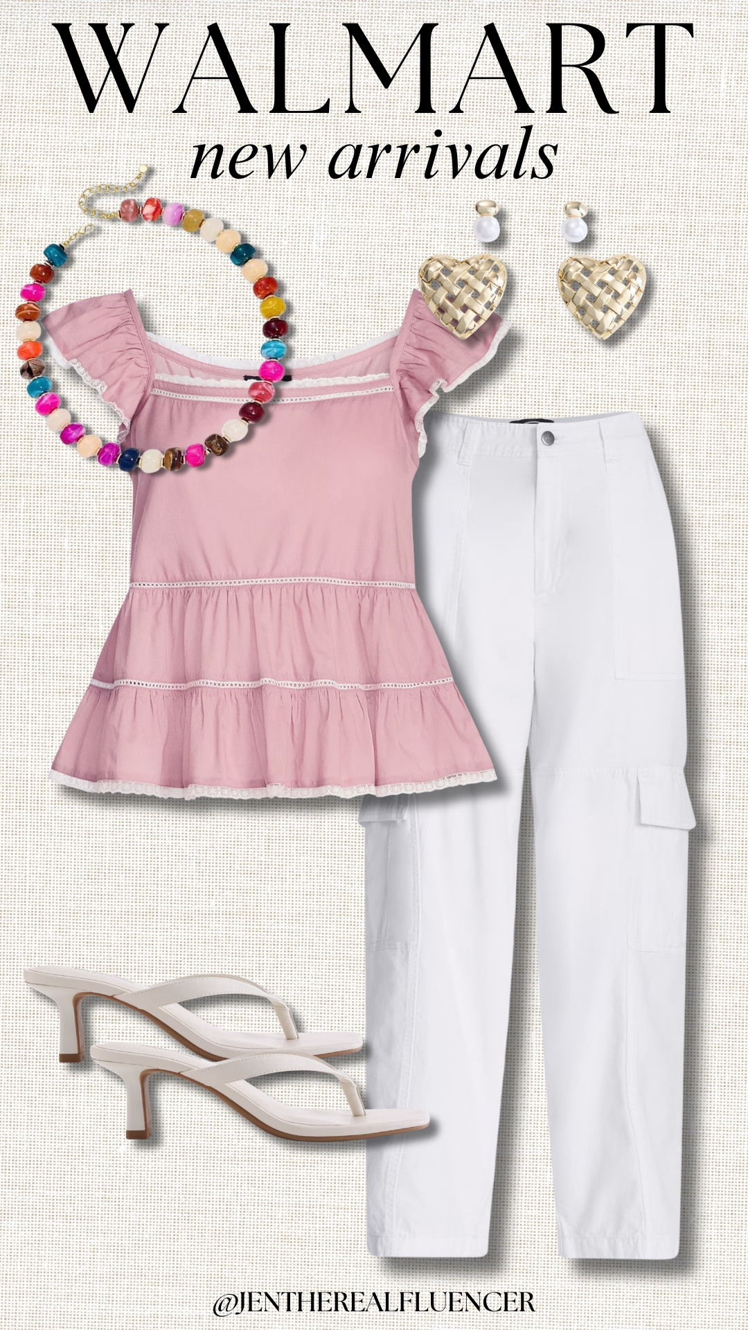 Walmart New Arrivals!

Rose Flowy Lace Cotton Top, White Cargo Barrel Pant, White Thong Kitten Heel Sandal, Gold Heart and Pearl Earring Set, Colorful Beaded Necklace 

 #LTKootd #LTKWorkwear #LTKTravel