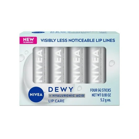 NIVEA Dewy Lip Care RE32with Hyaluronic Acid Lip Balm Leaves Visibly Less Noticeable Lip Lines and No Waxy Feel 018 Oz Pack of 4 | Walmart (US)