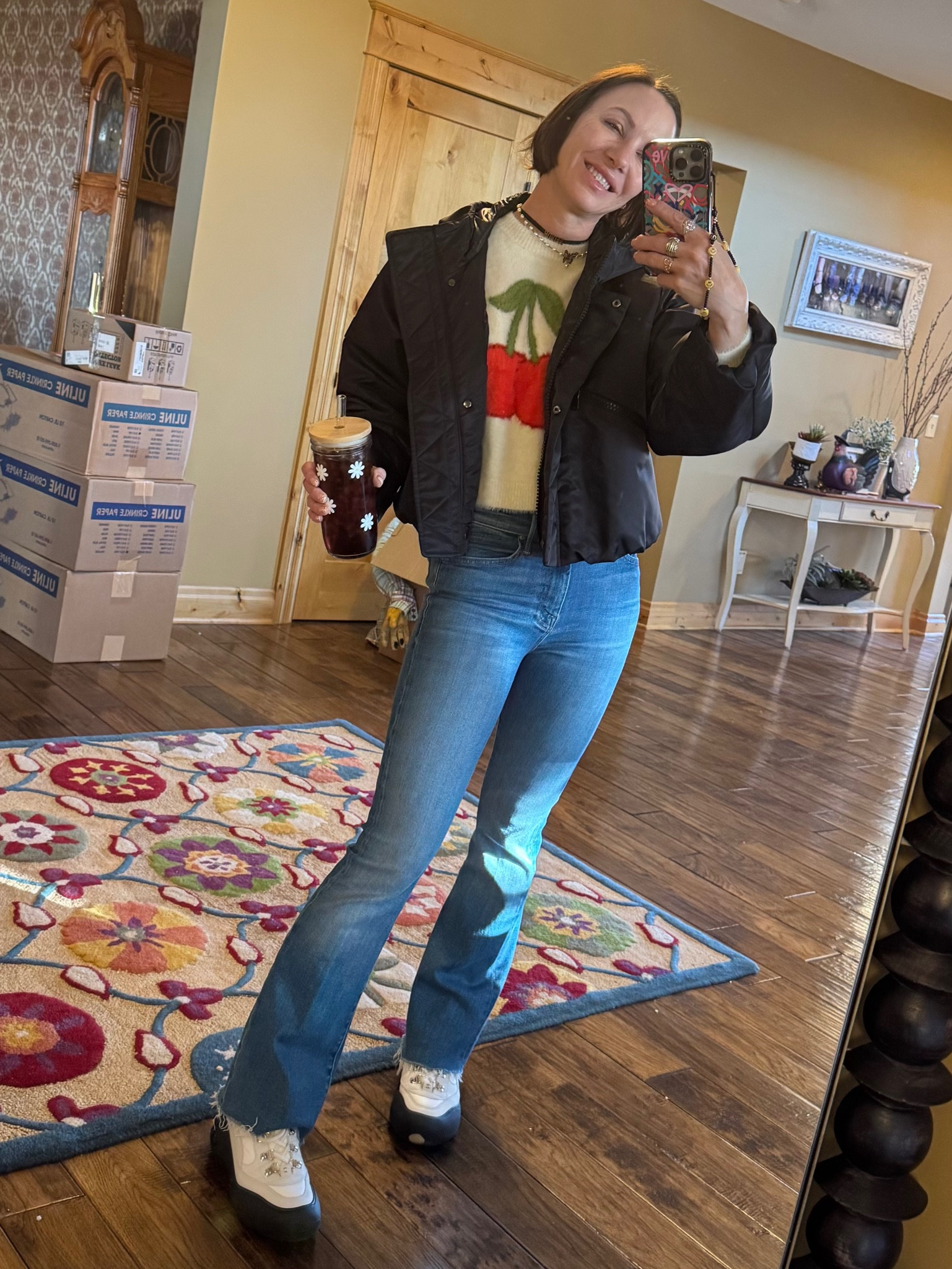 Fall casual outfit! 
Mother denim, JCP forever 21 sweater, Chanel boots, Luisa cerano jacket.

Coffee cup is off Amazon … cricut vinyl- linking supplies 

#LTKStyleTip #LTKSeasonal #LTKOver40