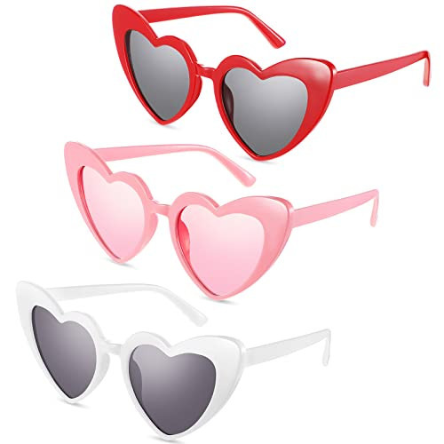 Konohan 3 Pairs Valentine's Heart Shaped Sunglasses for Women Vintage Cat Eye Heart Glasses Pastel Mod Style Retro Love Eyeglasses for Valentine's Day Birthday Party Favors | Amazon (US)