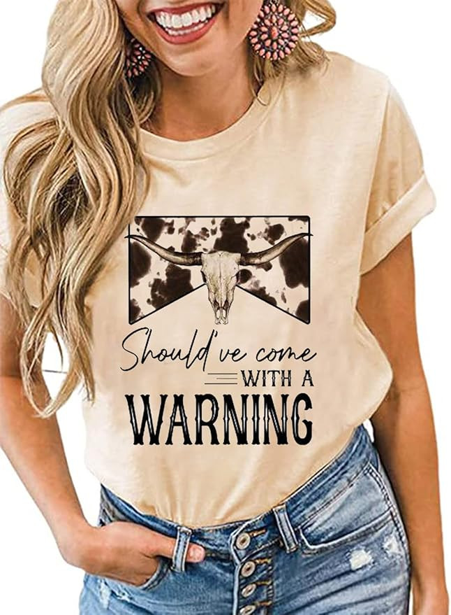 Country Music Western Bleached T-Shirt Women Vintage Cow Skull Graphic Cowboy Shirts Rodeo Casual... | Amazon (US)