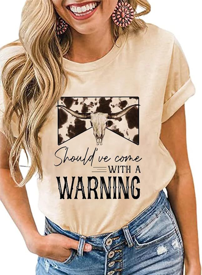 Country Music Western Bleached T-Shirt Women Vintage Cow Skull Graphic Cowboy Shirts Rodeo Casual... | Amazon (US)