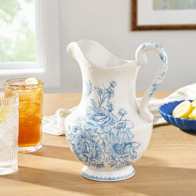 The Pioneer Woman Agatha Stoneware 2-Quart Pitcher, Blue | Walmart (US)