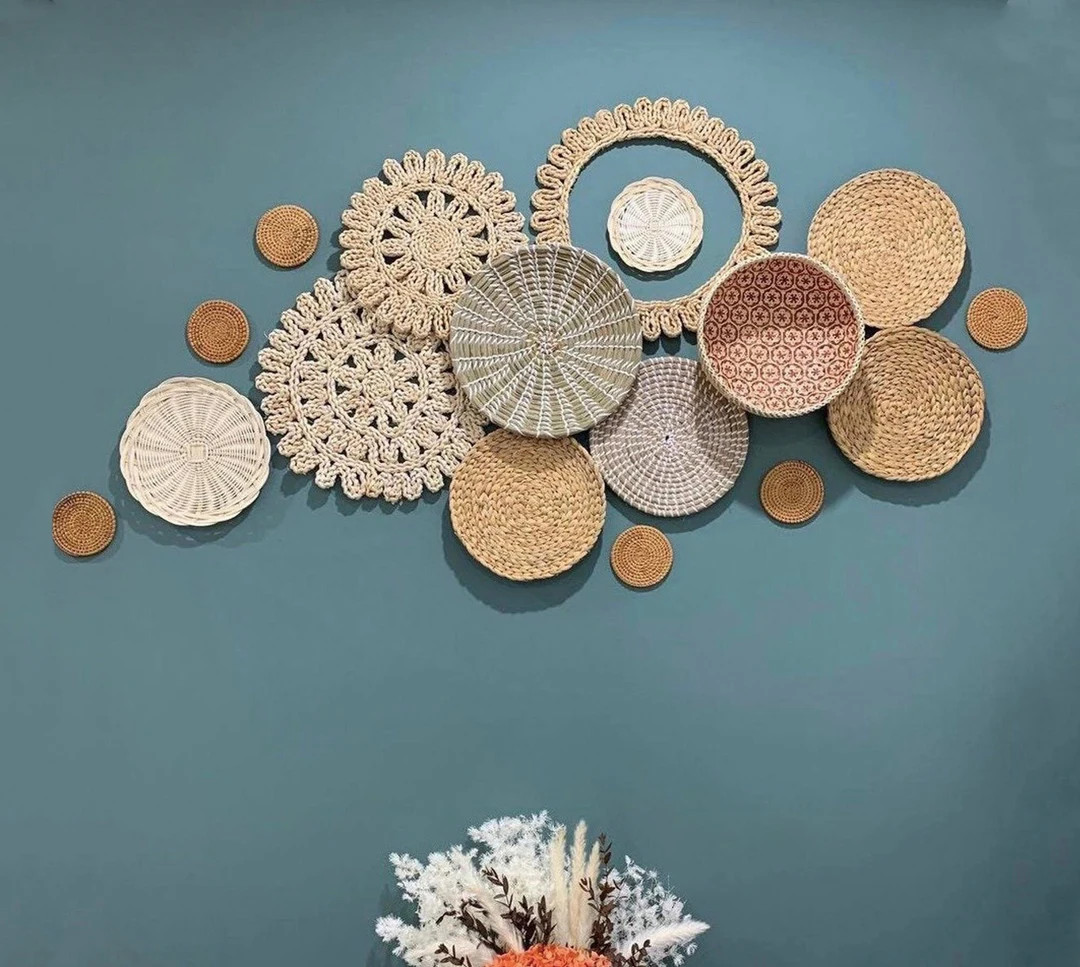 Set of 17 Basket Wall Decor, Boho Wall Decor, Wall Basket, Boho Wall Art, Bohemian Wall Decor, Ha... | Etsy (US)