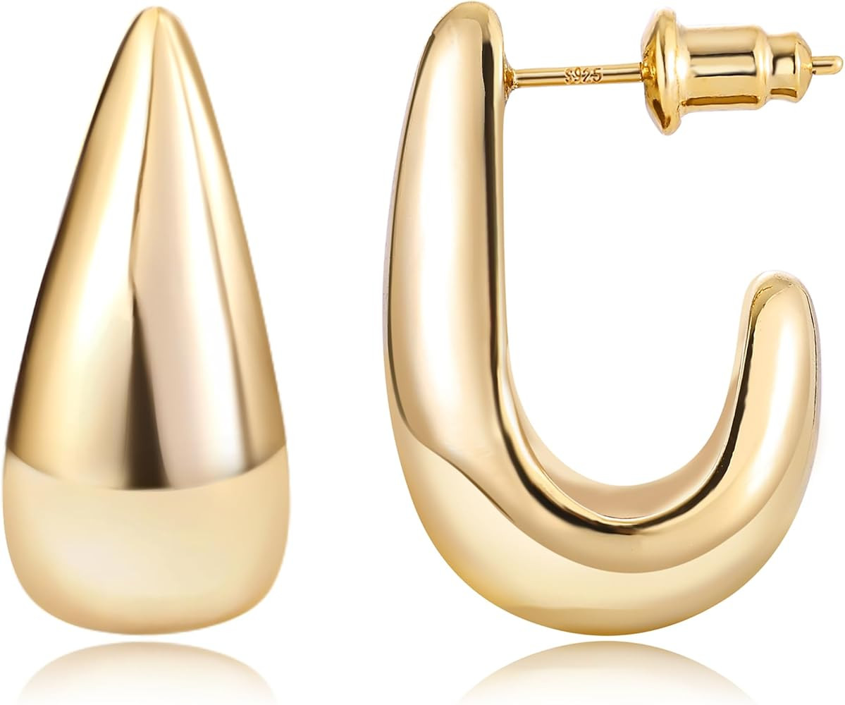 Gacimy Chunky Gold Earrings for Women, Teardrop Earrings with 925 Sterling Silver Post, 14K Gold ... | Amazon (US)