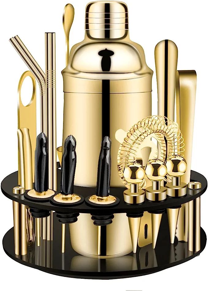 Amazon.com: X-cosrack 19-Piece Bar Set,Gold Cocktail Shaker Set for Drink Mixing:Stainless Steel ... | Amazon (US)