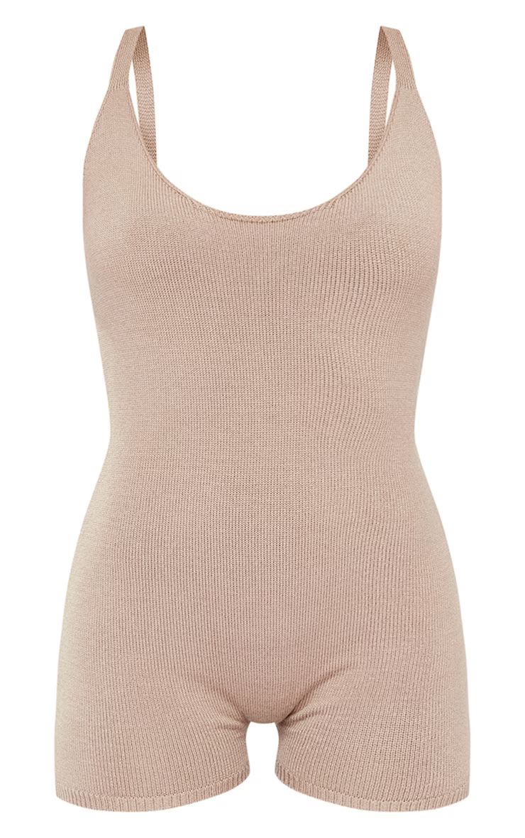 Taupe Soft Knit Playsuit | PrettyLittleThing UK