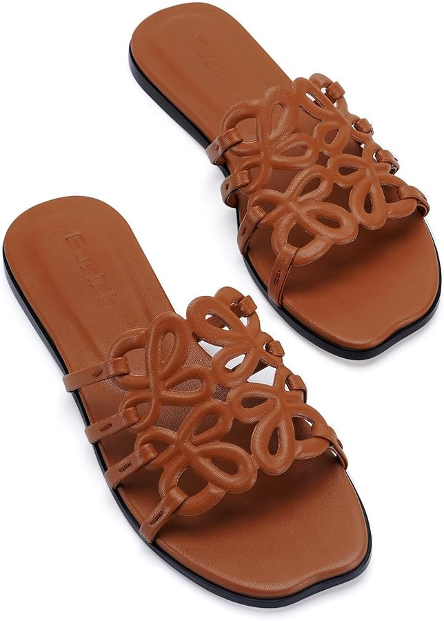 Flat Sandals for Women 2026 Luxury Open Toe Dressy Slip On Sandals Comfortable Slides for Summer | Amazon (US)