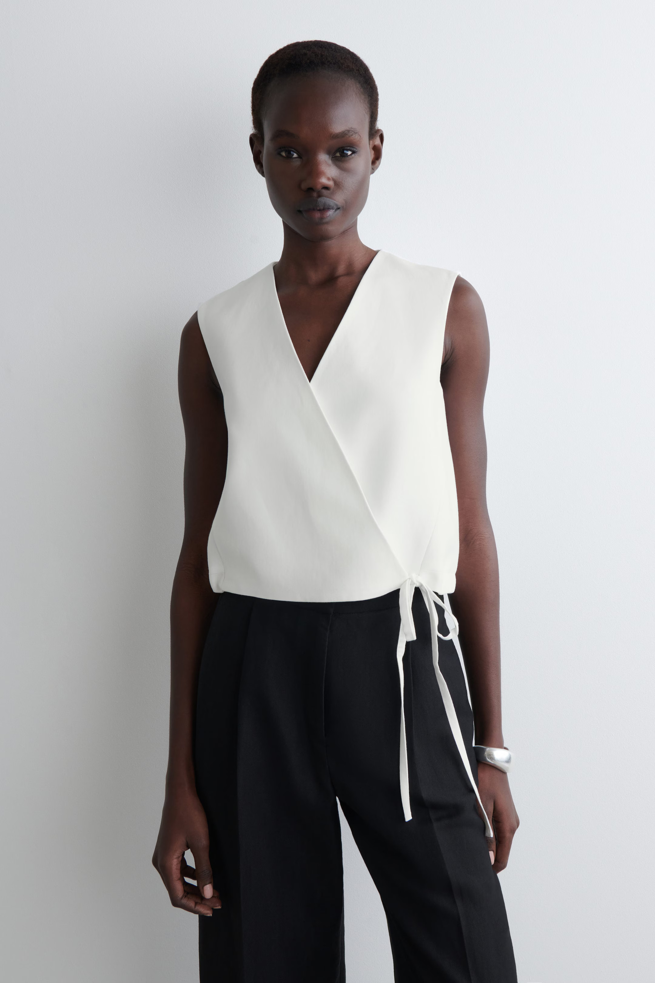 TIE-DETAIL LINEN-BLEND WRAP WAISTCOAT - WHITE | COS | COS UK