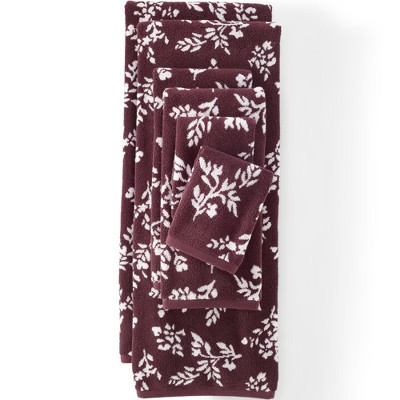 Lands' End Cotton Jacquard 6-Piece Bath Towel Set - Assorted Bath Towel Set - Royal Burgundy Flower Sprig | Target