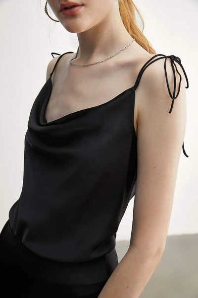 Courtney Black Cowl Neck Tank Top | J.ING
