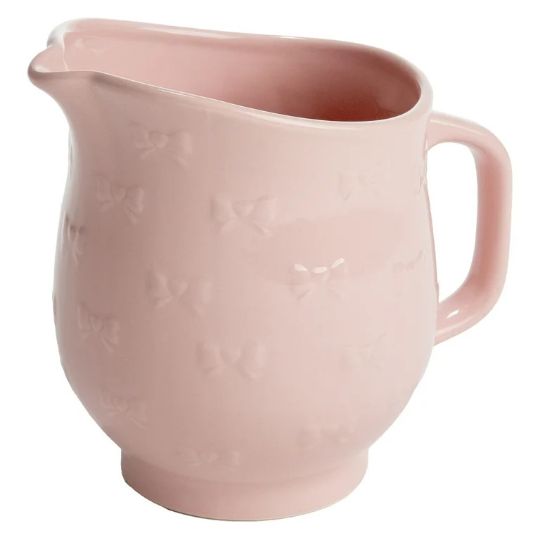Paris Hilton Ceramic Pitcher, 40 Ounce Capacity, Easy Pour Spout, Embossed Bow Design, Pink | Walmart (US)