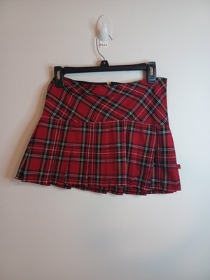 Royal Bones Daang Goodman Red Plaid Pleated Mini Skirt XS Grunge Festival Y2k | eBay US