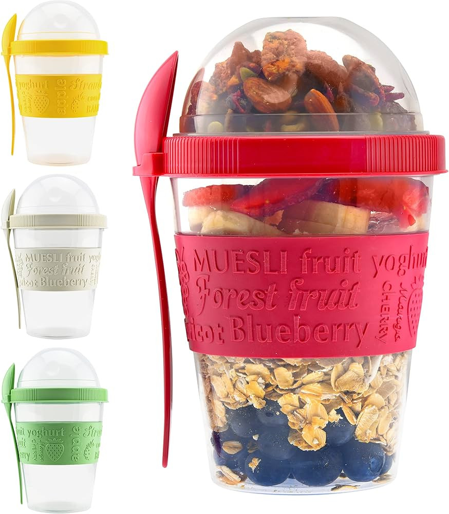 Tribello 20 OZ Overnight Oats Container With Lid, Set of 4 Crunch Cups To Go, Portable Parfait Cu... | Amazon (US)