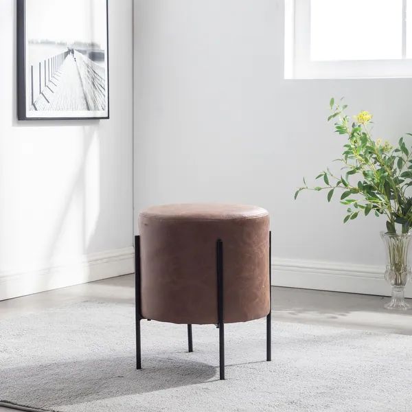 WOVENBYRD 16" Modern Round Ottoman with metal base - Overstock - 33835075 | Bed Bath & Beyond